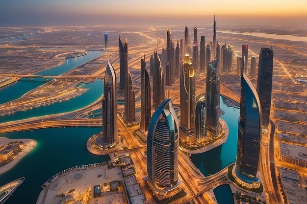 vibrant-panoramic-view-dubai-business-bay-evening-light-uae_776674-419428